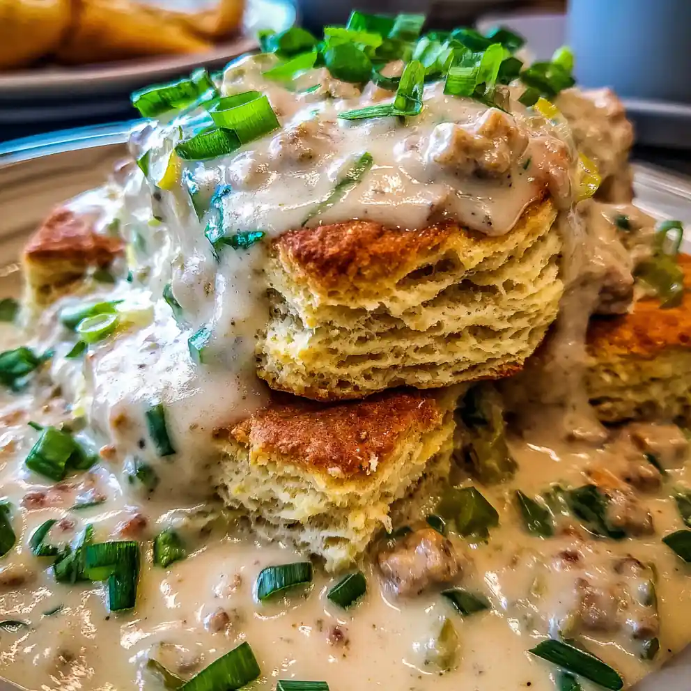 Biscuits And Gravy Recipe With Chive Green Pepper Gravy 4 biscuits and gravy recipe With Chive Green Pepper Gravy