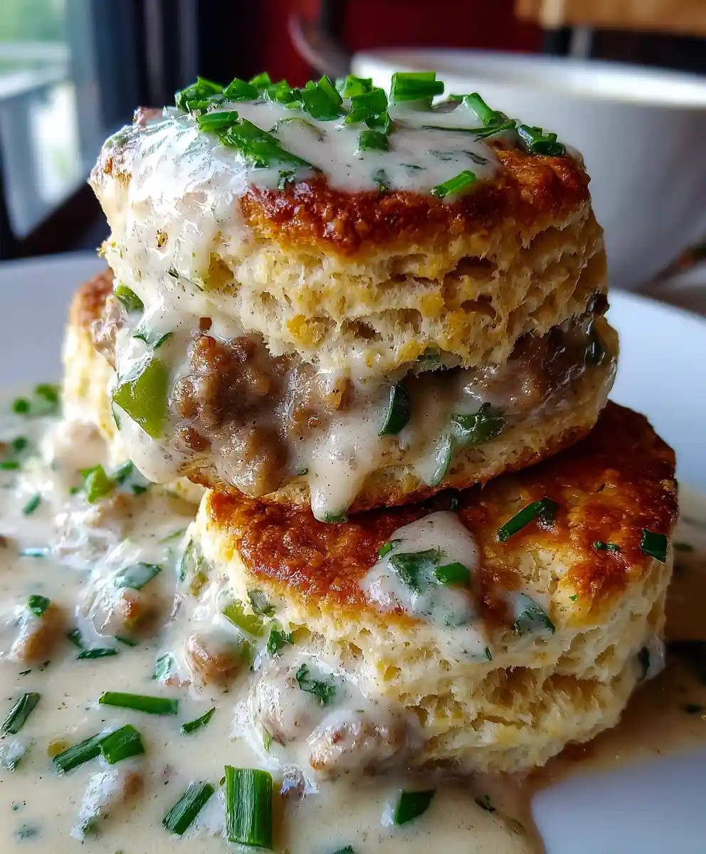 Biscuits And Gravy Recipe With Chive Green Pepper Gravy 5 biscuits and gravy recipe With Chive Green Pepper Gravy