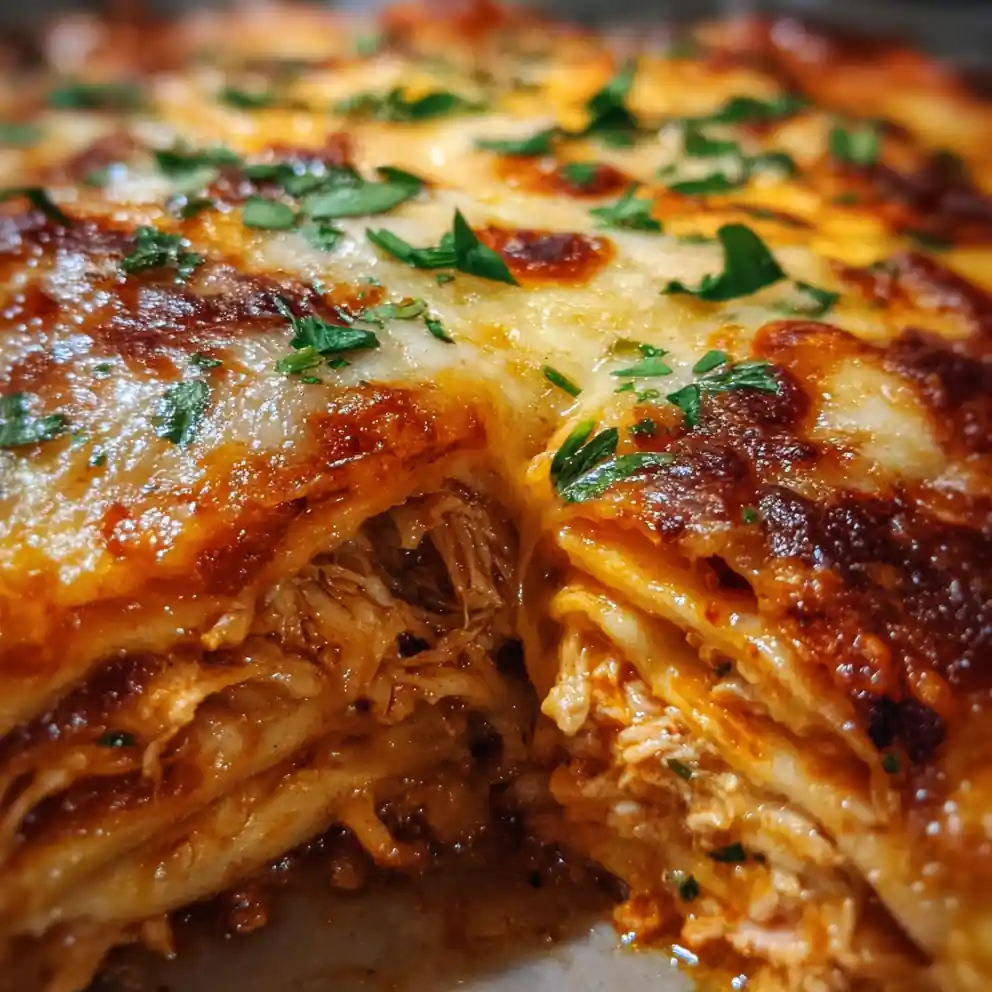 chicken enchilada casserole recipe Salsa Roja Layers with Cheddar Melt