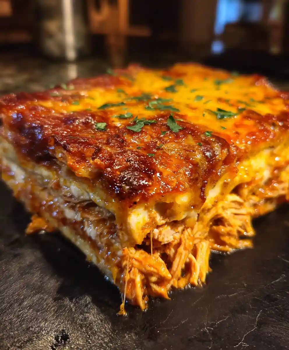 chicken enchilada casserole recipe Salsa Roja Layers with Cheddar Melt