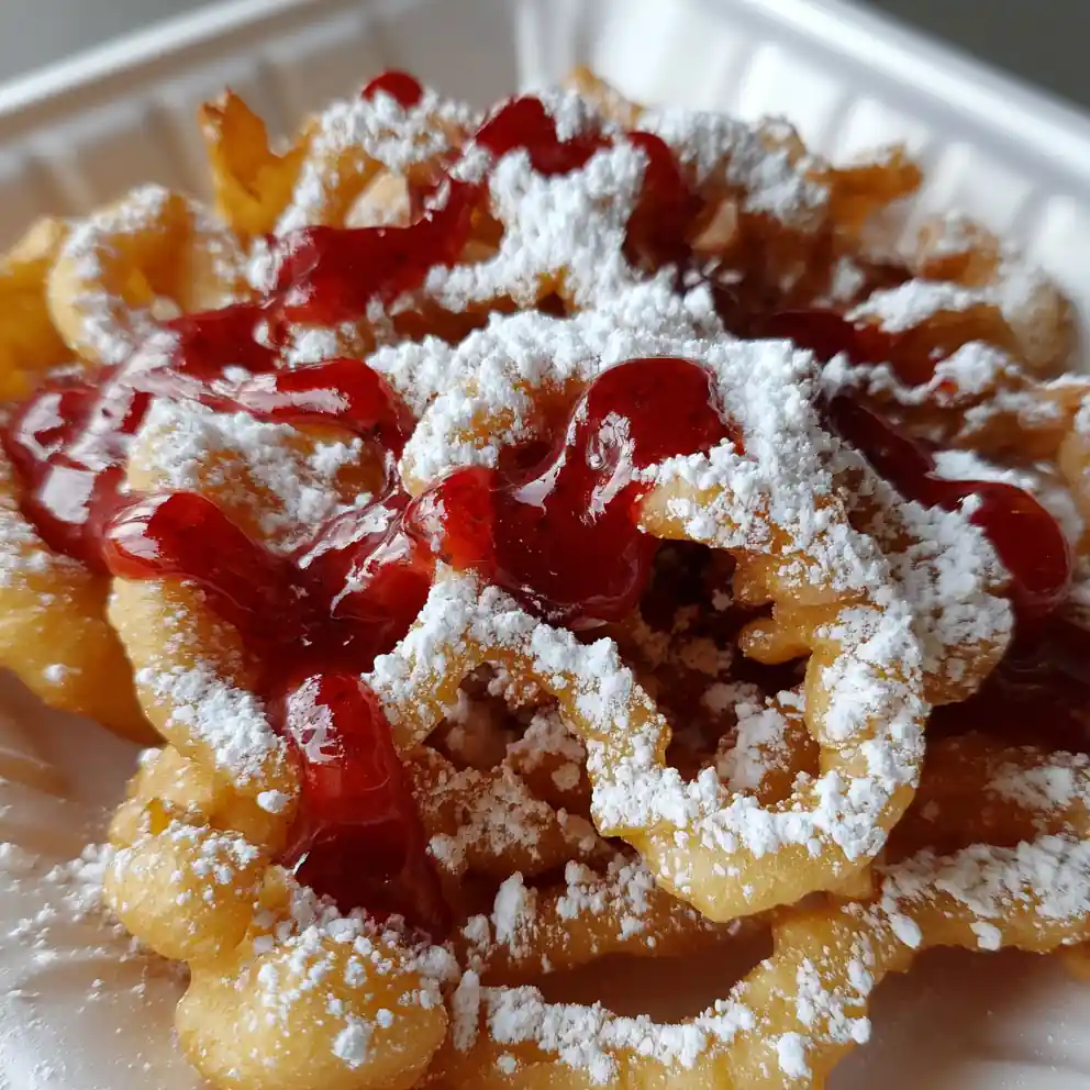 Funnel Cake Recipe With Strawberry Coulis Drizzle 4 funnel cake recipe With Strawberry Coulis Drizzle