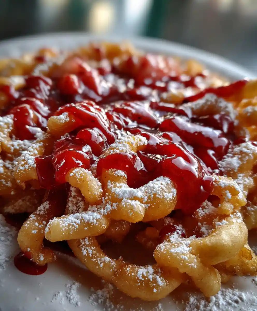 Funnel Cake Recipe With Strawberry Coulis Drizzle 5 funnel cake recipe With Strawberry Coulis Drizzle