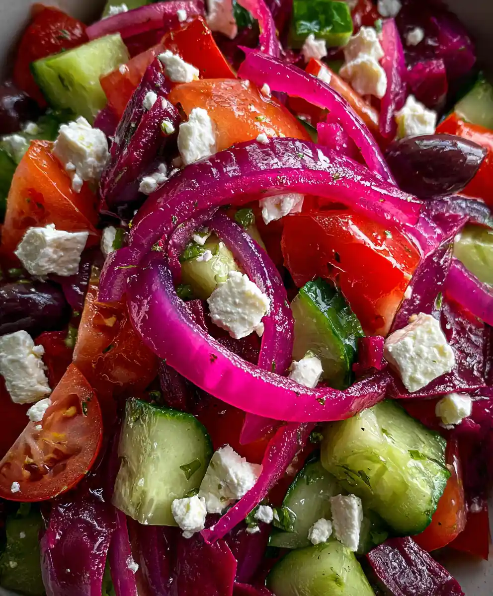 Greek Salad Recipe With Beet-Pickled Onions And Feta 5 greek salad recipe With Beet-Pickled Onions and Feta