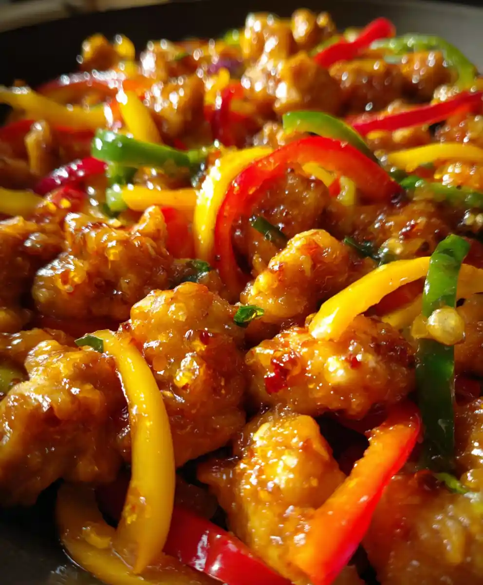 ground chicken recipe Chili-Garlic Skillet with Pepper Ribbons