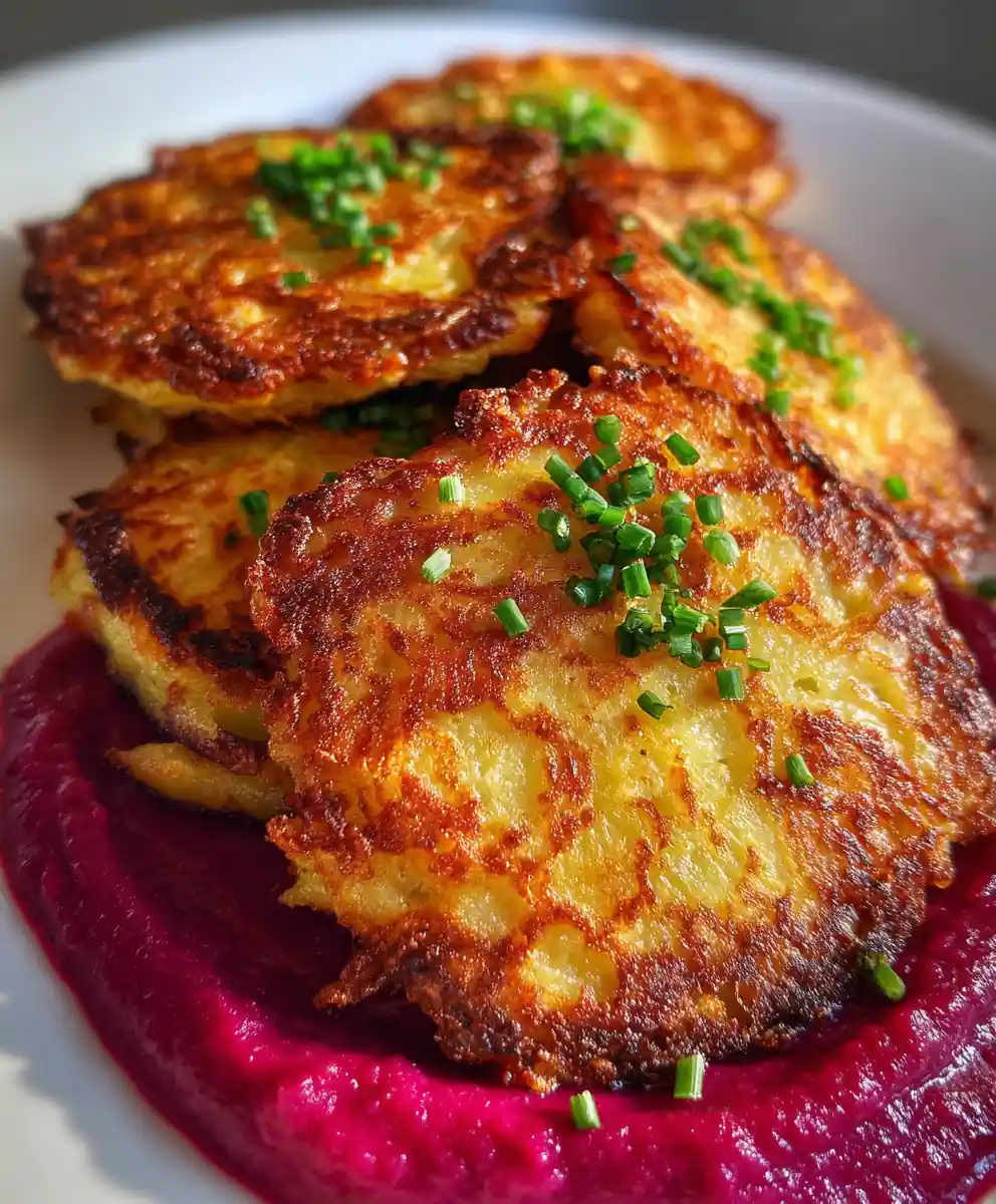 Potato Pancake Recipe With Beet Applesauce And Chive Green 5 potato pancake recipe With Beet Applesauce and Chive Green