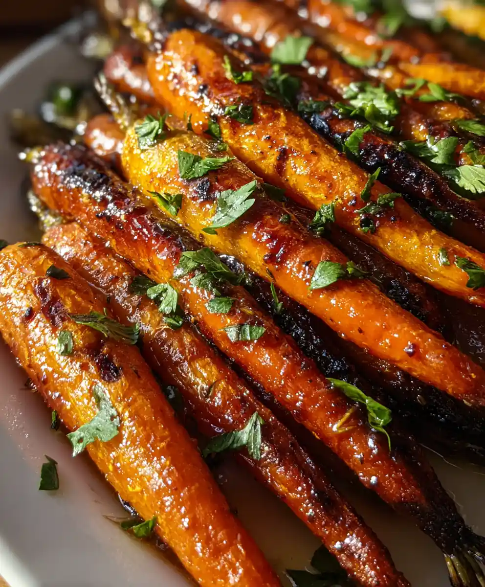 roasted carrot recipe Maple-Chile Glaze with Charred Tips