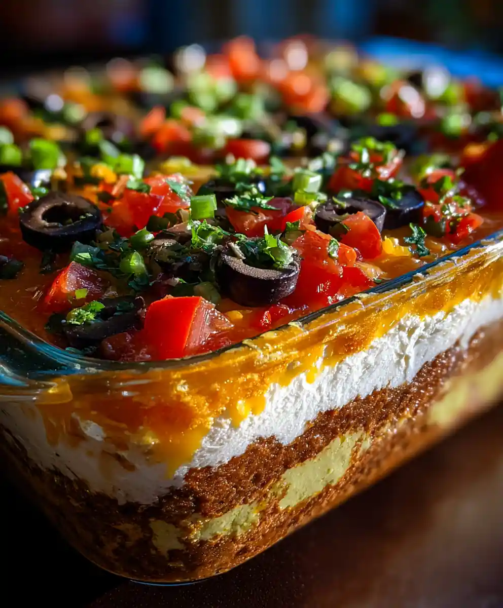 Seven Layer Dip Recipe Sunset-Strata With Fiesta Pepper Confetti 5 seven layer dip recipe Sunset-Strata with Fiesta Pepper Confetti