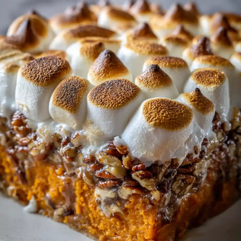 Sweet Potato Casserole Recipe With Toasted Marshmallow Peaks And Pecan Praline 4 sweet potato casserole recipe With Toasted Marshmallow Peaks and Pecan Praline