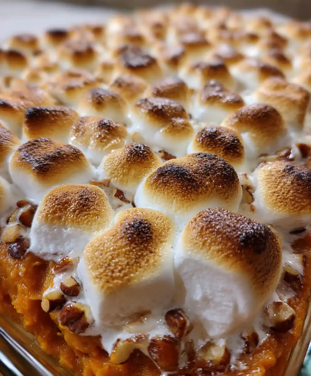 Sweet Potato Casserole Recipe With Toasted Marshmallow Peaks And Pecan Praline 5 sweet potato casserole recipe With Toasted Marshmallow Peaks and Pecan Praline