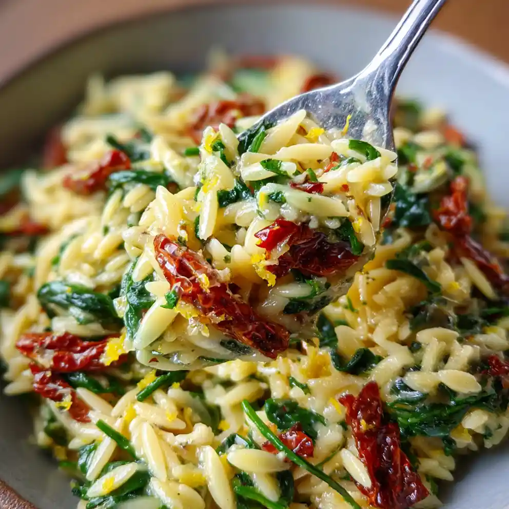 Lemon Orzo Recipe With Spinach And Sun Dried Tomato Flecks 1762488446.3709545