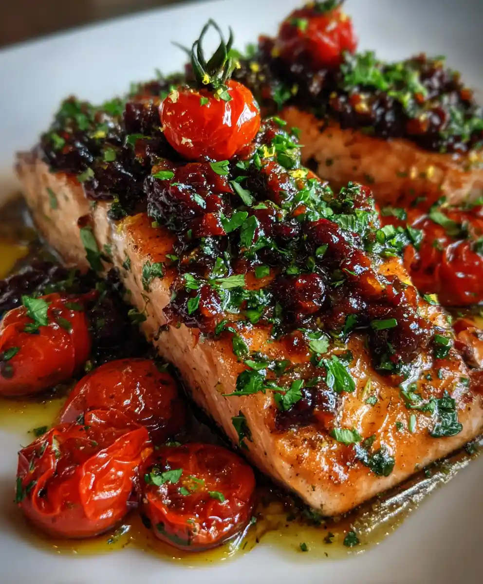 mediterranean salmon recipe With Olive Tapenade and Tomato Gems