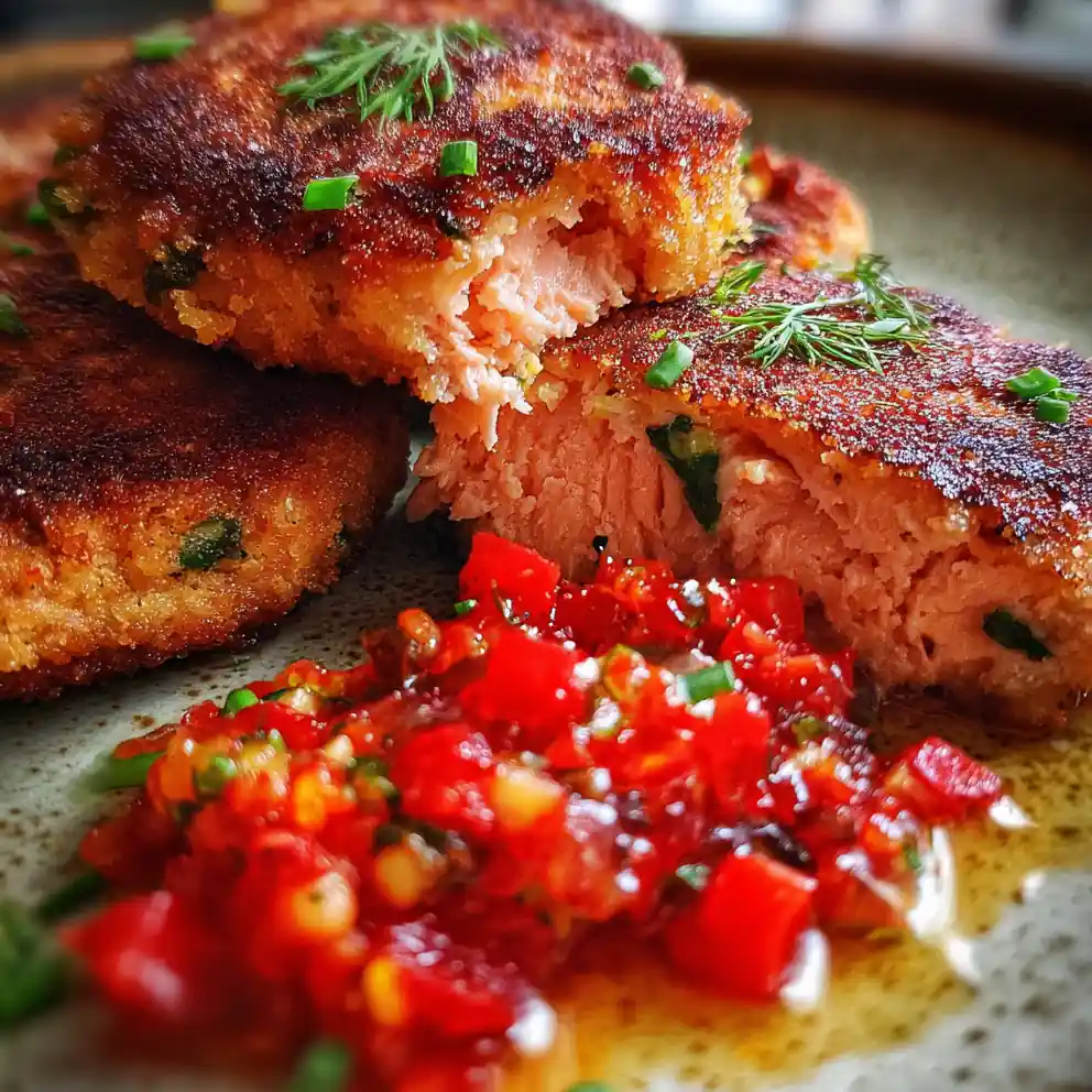 Salmon Patties Recipe With Canned Salmon With Red Pepper Relish 4 salmon patties recipe with canned salmon With Red Pepper Relish
