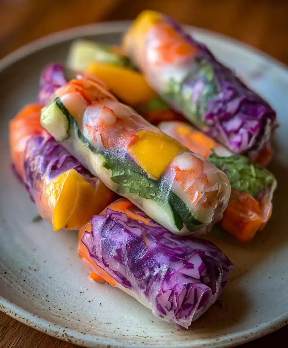 summer rolls recipe With Mango and Purple Cabbage Veins