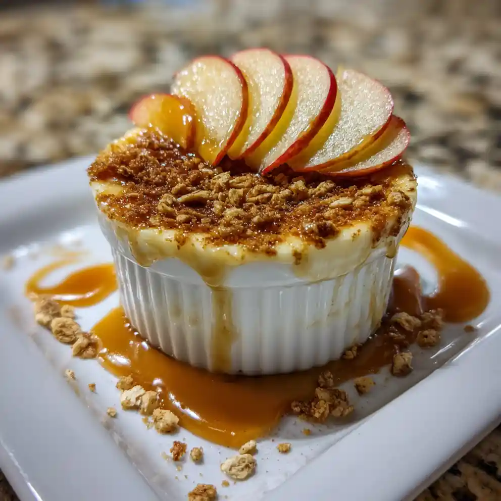 Apple Crisp Cheesecakes With Spiced Caramel Drizzle 4 Apple Crisp Cheesecakes with Spiced Caramel Drizzle