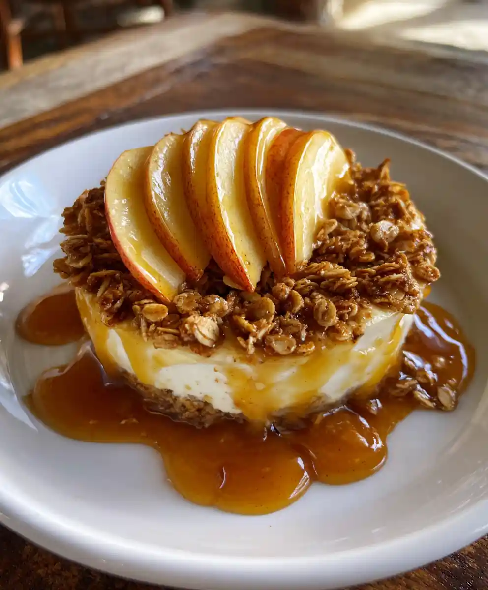 Apple Crisp Cheesecakes With Spiced Caramel Drizzle 5 Apple Crisp Cheesecakes with Spiced Caramel Drizzle