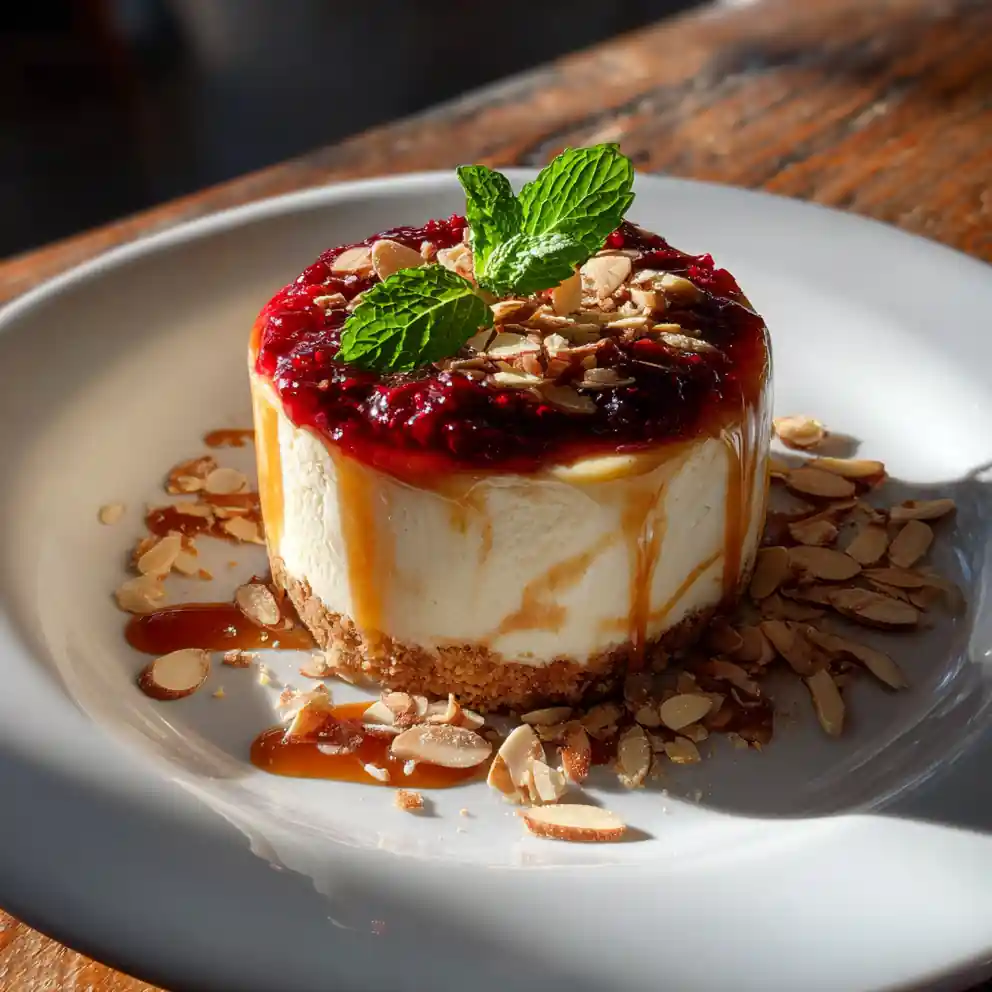 Caramel Swirl Cheesecake With Fresh Fruit Compote 4 Caramel Swirl Cheesecake with Fresh Fruit Compote