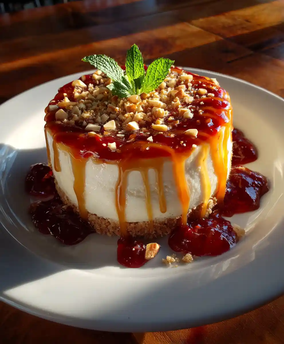 Caramel Swirl Cheesecake With Fresh Fruit Compote 5 Caramel Swirl Cheesecake with Fresh Fruit Compote