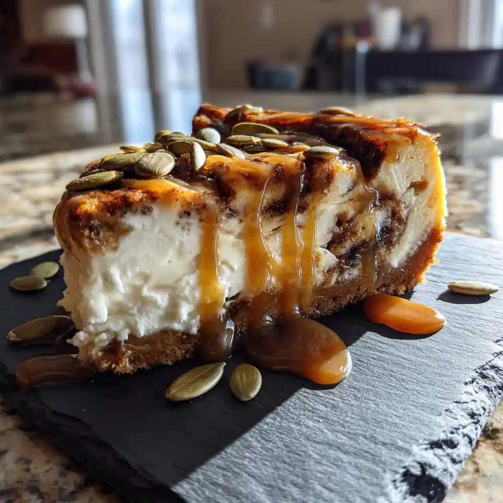 Cardamom Spiced Cinnamon Roll Cheesecake With Salted Caramel Drizzle 1767847894.3813007