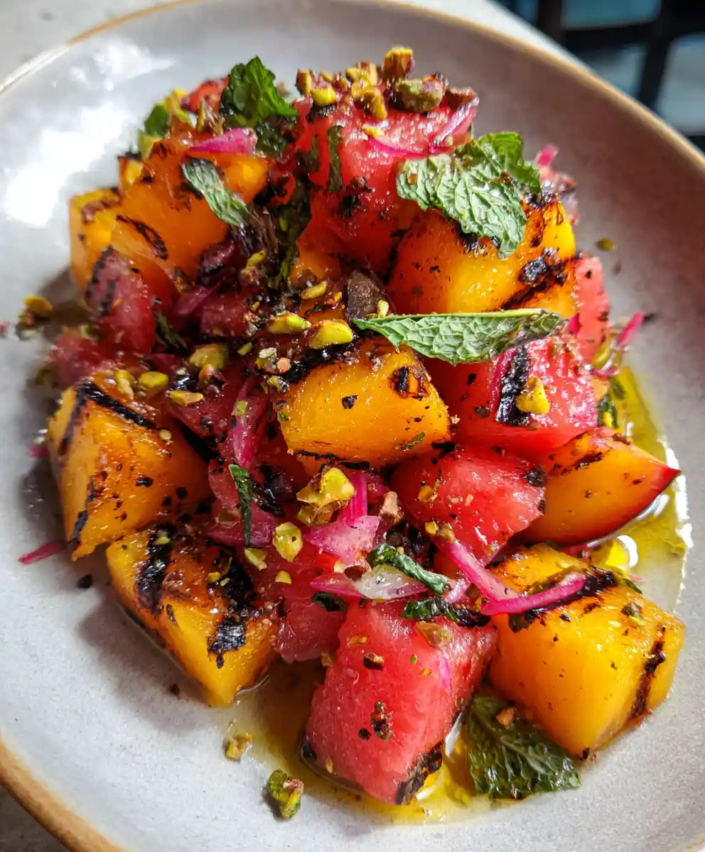 Charred Peach & Watermelon Salad With Lime Honey Dressing 5 Charred Peach & Watermelon Salad with Lime Honey Dressing