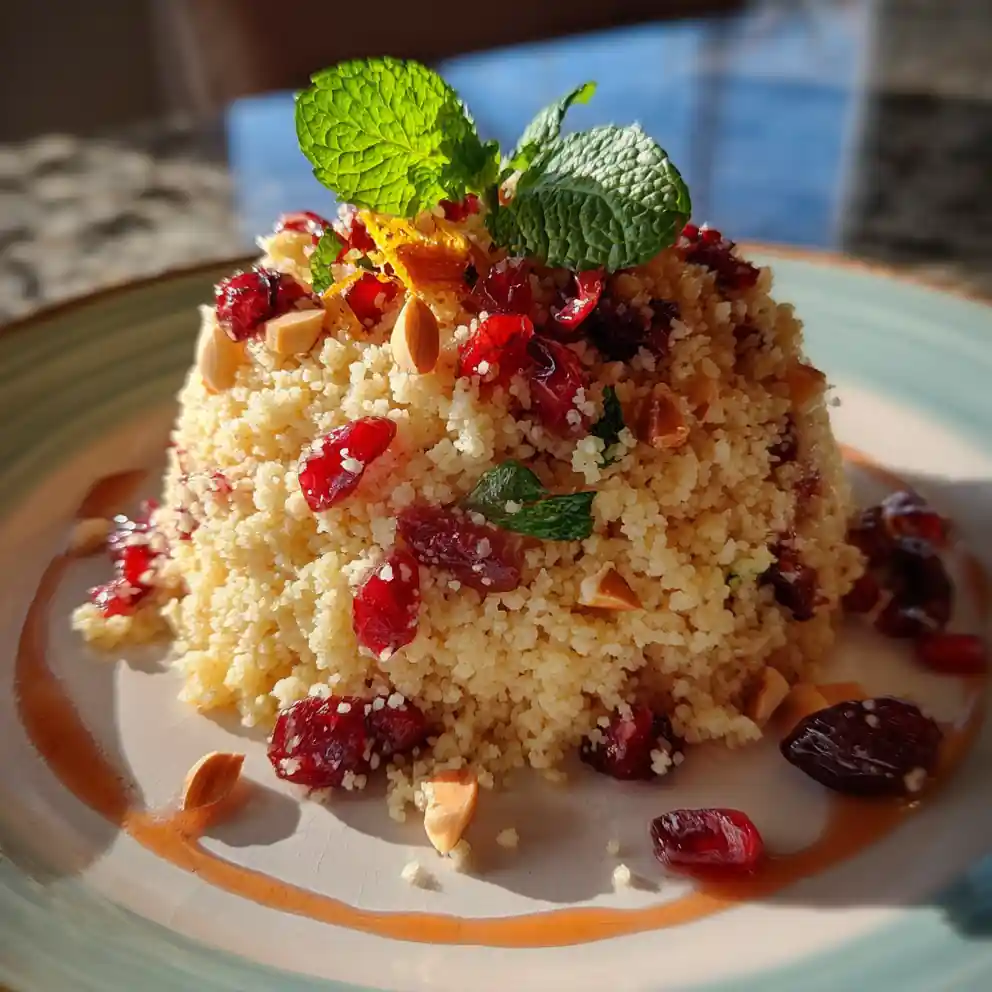 Cranberry Almond Couscous Salad With Citrus Pomegranate Vinaigrette And Caramelized Almond Ribbons 4 Cranberry Almond Couscous Salad with Citrus Pomegranate Vinaigrette and Caramelized Almond Ribbons