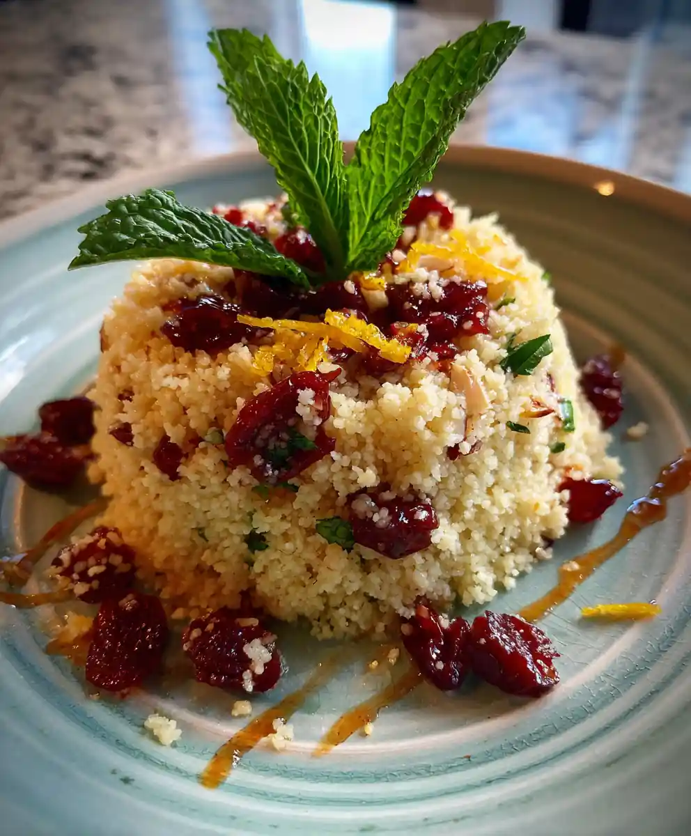 Cranberry Almond Couscous Salad With Citrus Pomegranate Vinaigrette And Caramelized Almond Ribbons 5 Cranberry Almond Couscous Salad with Citrus Pomegranate Vinaigrette and Caramelized Almond Ribbons