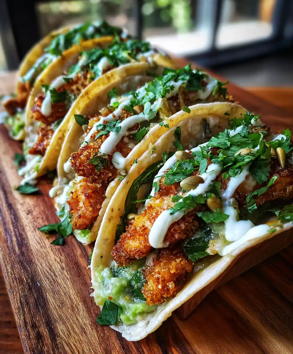 Crispy Poblano Chicken Tacos With Avocado Salsa And Lime Crema 5 Crispy Poblano Chicken Tacos with Avocado Salsa and Lime Crema
