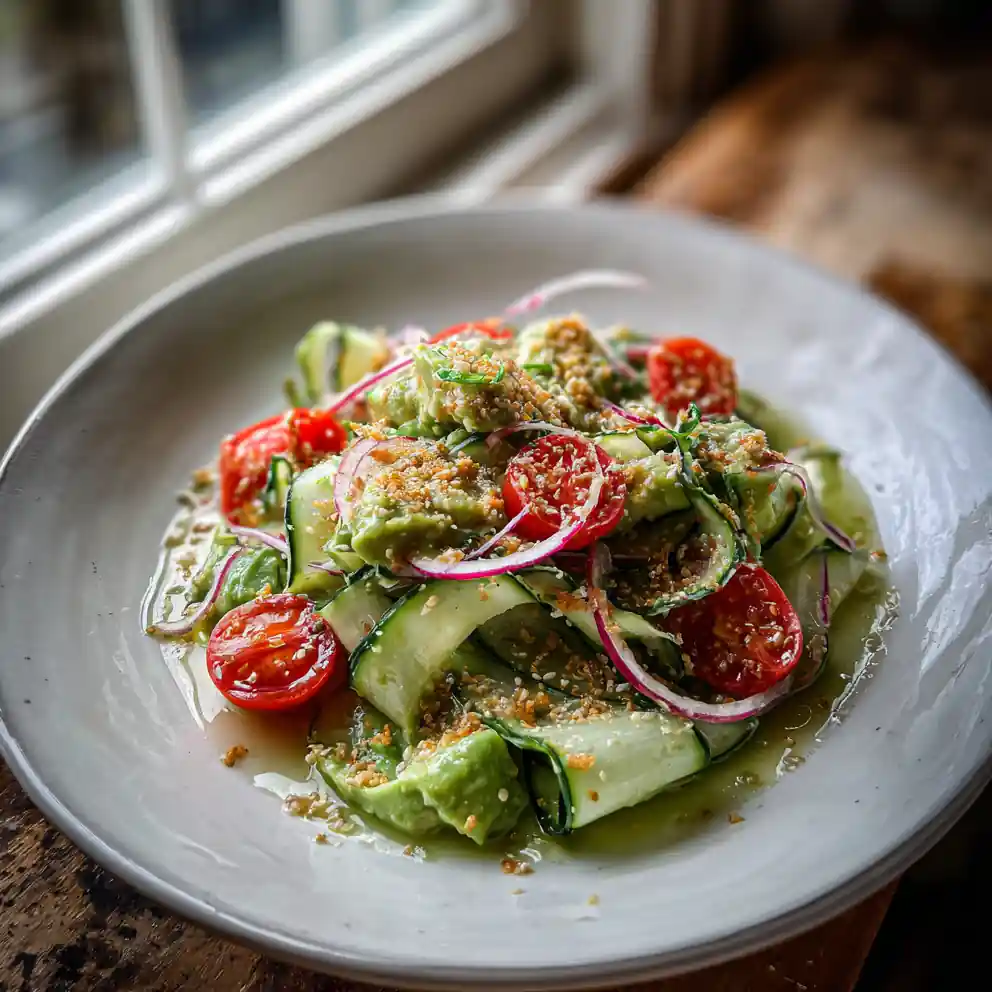 Cucumber Avocado Salad With Miso Lime Dressing And Toasted Sesame Crumble 4 Cucumber Avocado Salad with Miso Lime Dressing and Toasted Sesame Crumble