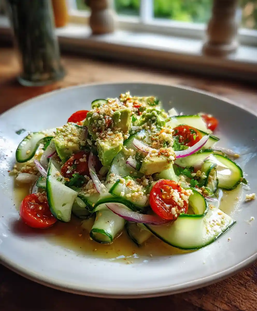 Cucumber Avocado Salad With Miso Lime Dressing And Toasted Sesame Crumble 5 Cucumber Avocado Salad with Miso Lime Dressing and Toasted Sesame Crumble