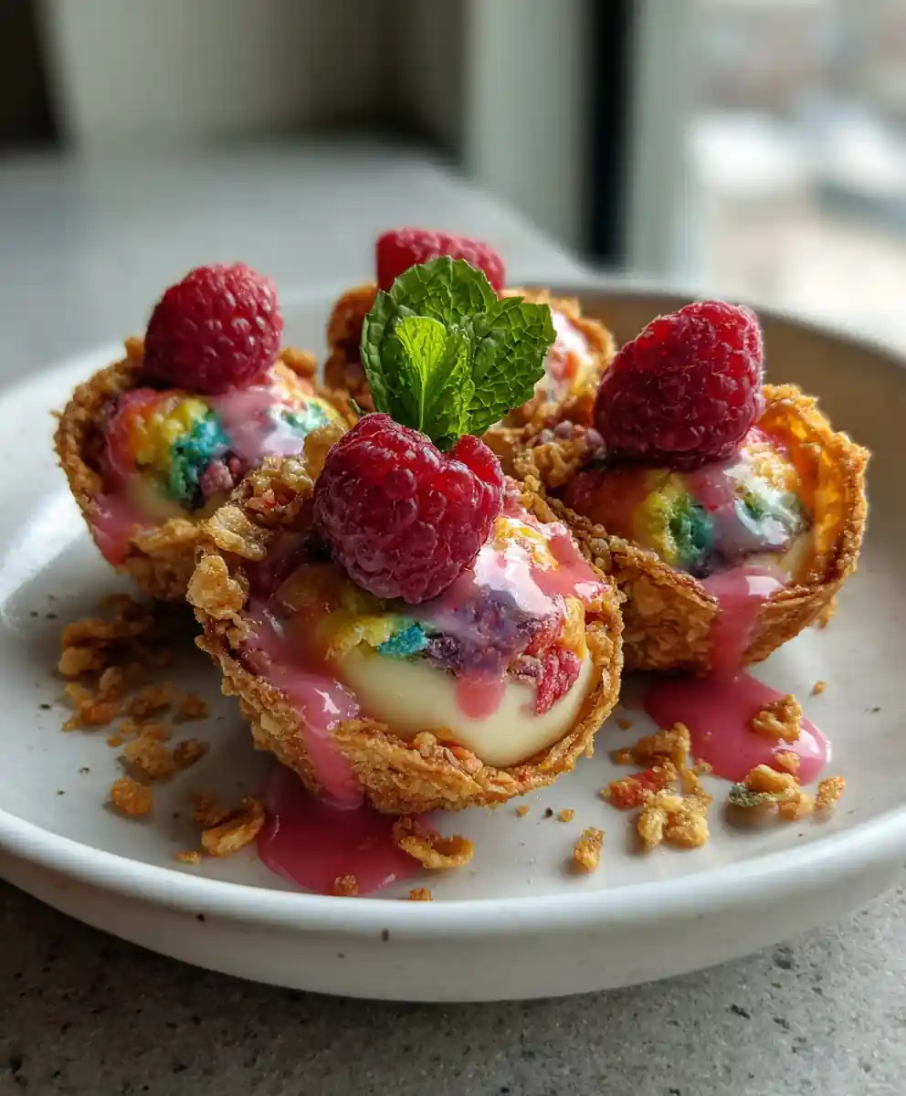 Fruity Pebbles Cheesecake Tacos With Raspberry Swirl 5 Fruity Pebbles Cheesecake Tacos with Raspberry Swirl