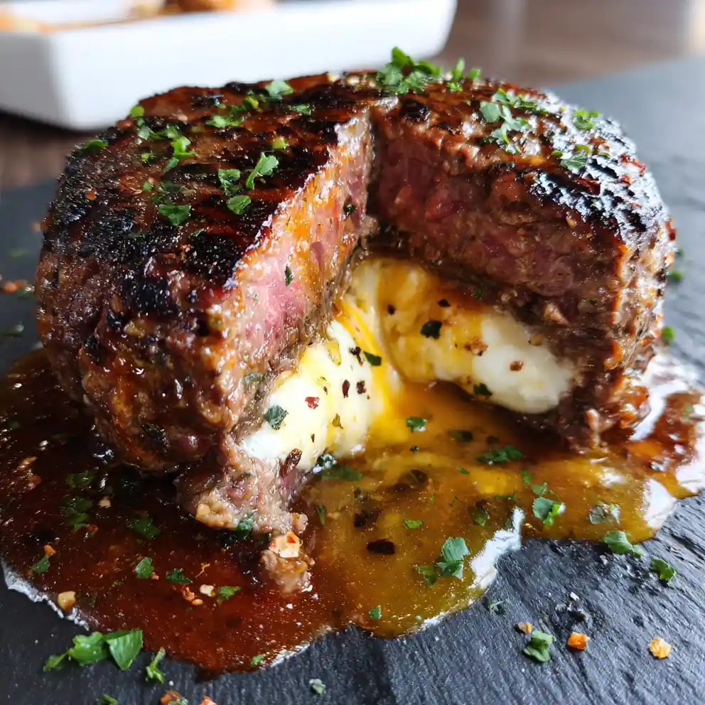 Hamburger Steaks With Onion Gravy And Melted Cheese Core 1767867478.457967