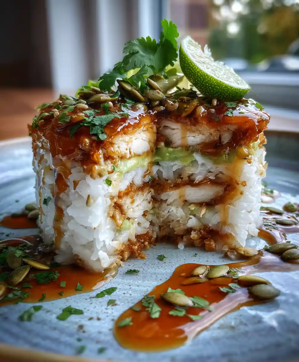 Honey Lime Chicken Stack With Creamy Avocado Mousse And Glazed Rice 5 Honey Lime Chicken Stack with Creamy Avocado Mousse and Glazed Rice