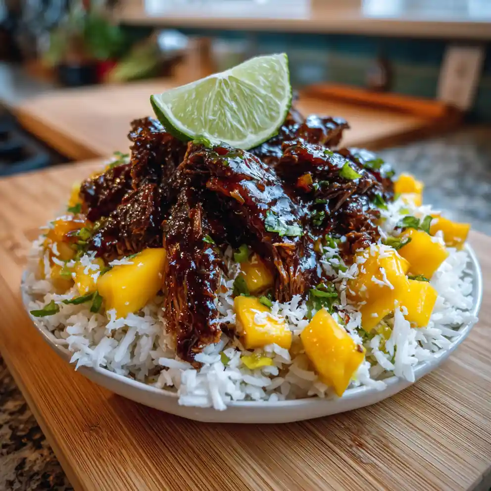 Jerk Chicken Bowl With Mango Salsa, Coconut Rice & Tamarind Glaze 4 Jerk Chicken Bowl with Mango Salsa, Coconut Rice & Tamarind Glaze