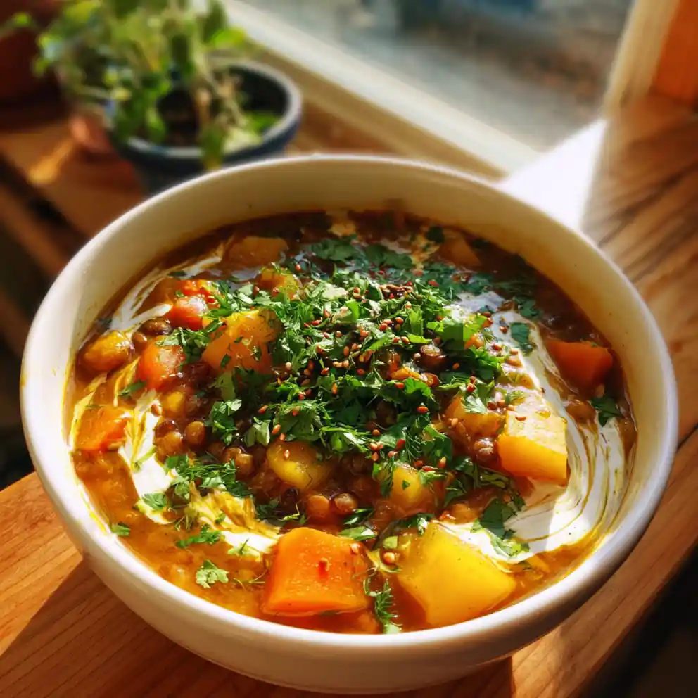 Lentil And Potato Soup With Golden Turmeric Coconut Cream Swirl 4 Lentil and Potato Soup with Golden Turmeric Coconut Cream Swirl