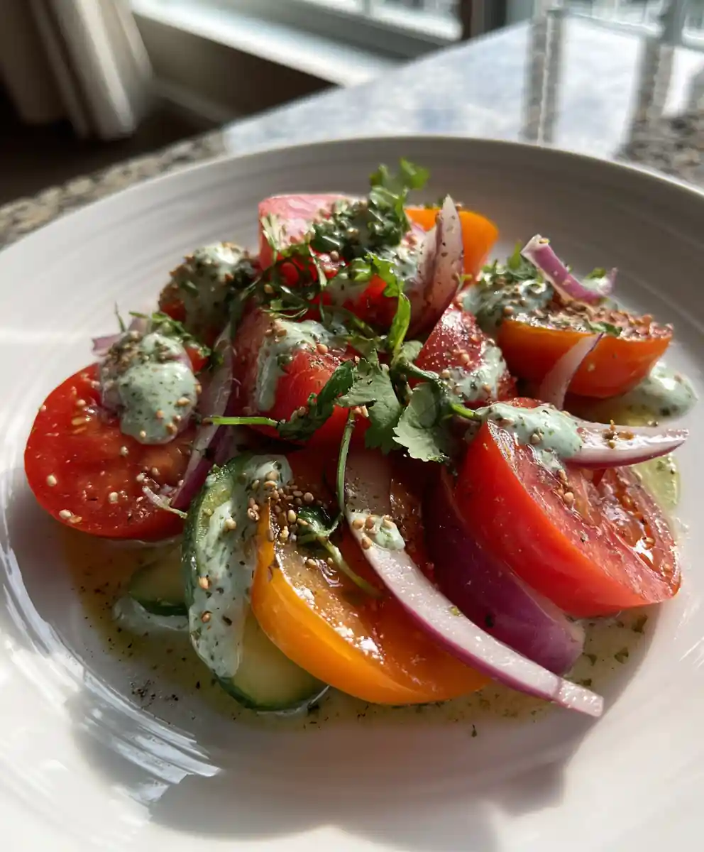 Marinated Cucumbers, Onions & Tomatoes With Creamy Herb Yogurt Drizzle 5 Marinated Cucumbers, Onions & Tomatoes with Creamy Herb Yogurt Drizzle