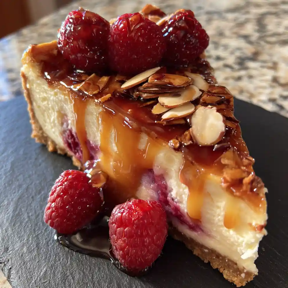 Peach Raspberry Swirled Cheesecake With Caramelized Peach Glaze 4 Peach Raspberry Swirled Cheesecake with Caramelized Peach Glaze