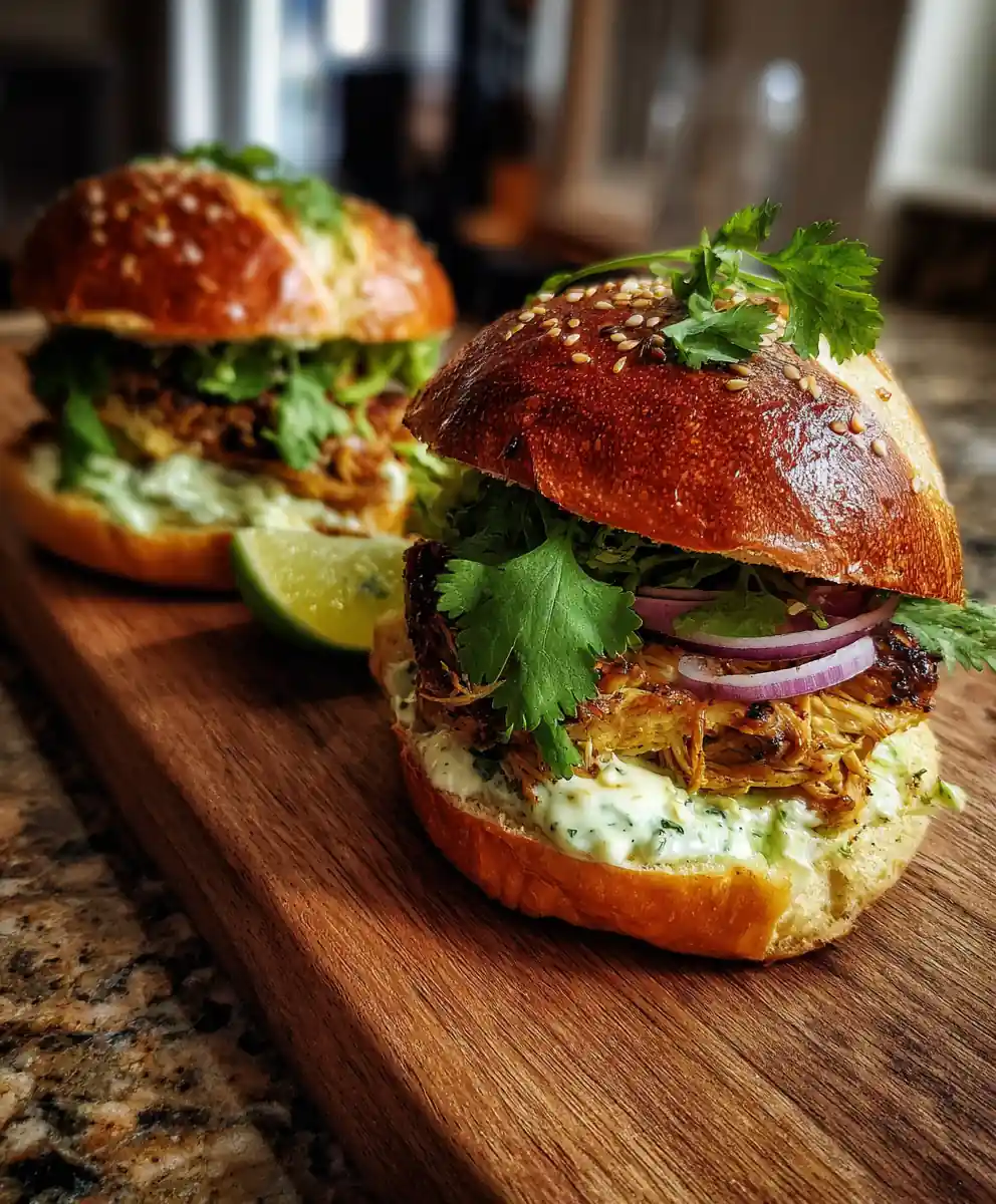 Pulled Chicken Burger With Lime Herb Cream Cheese Swirl 5 Pulled Chicken Burger with Lime Herb Cream Cheese Swirl