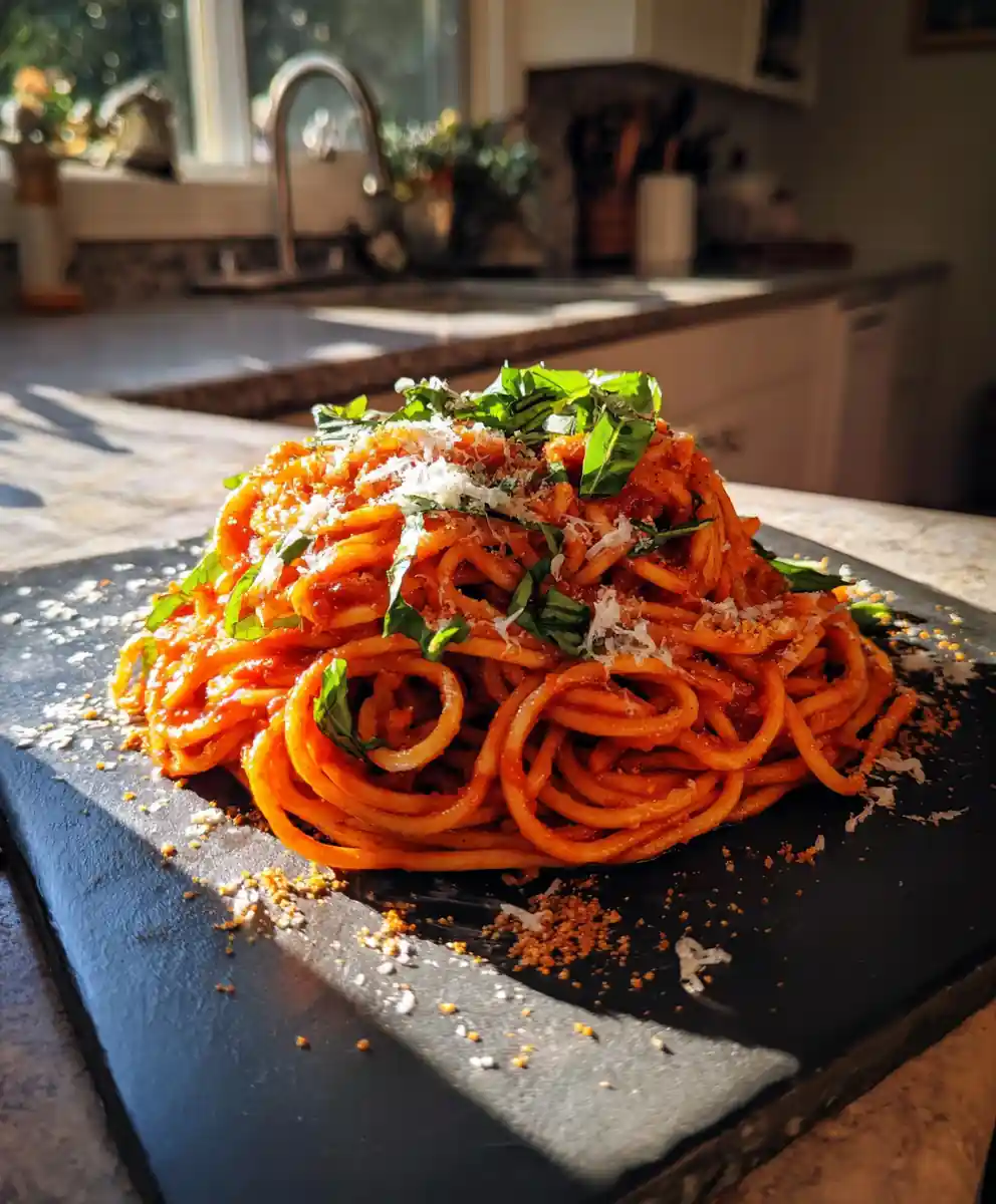 Skillet Spaghetti With Roasted Red Pepper Tomato Sauce And Basil Ricotta Swirl 5 Skillet Spaghetti with Roasted Red Pepper Tomato Sauce and Basil Ricotta Swirl