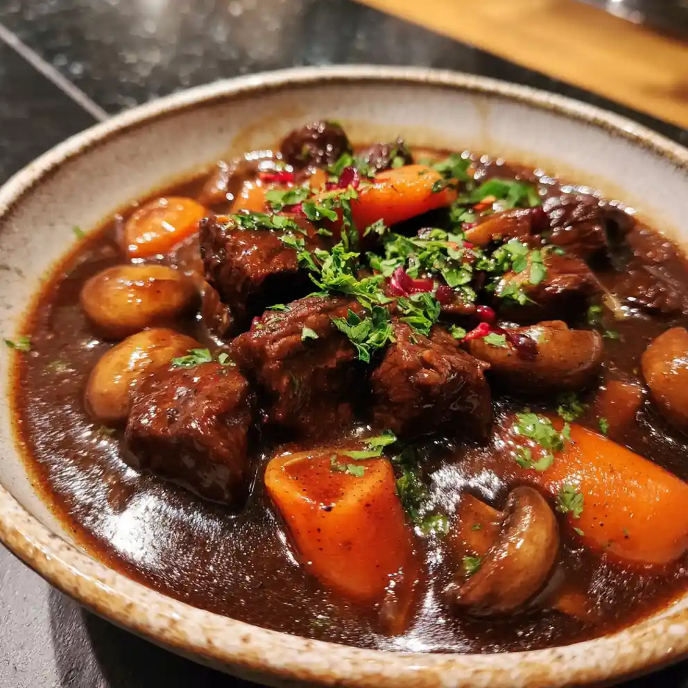 Slow Cooked Beef Bourguignon With A Cocoa Infused Glaze 4 Slow Cooked Beef Bourguignon with a Cocoa Infused Glaze