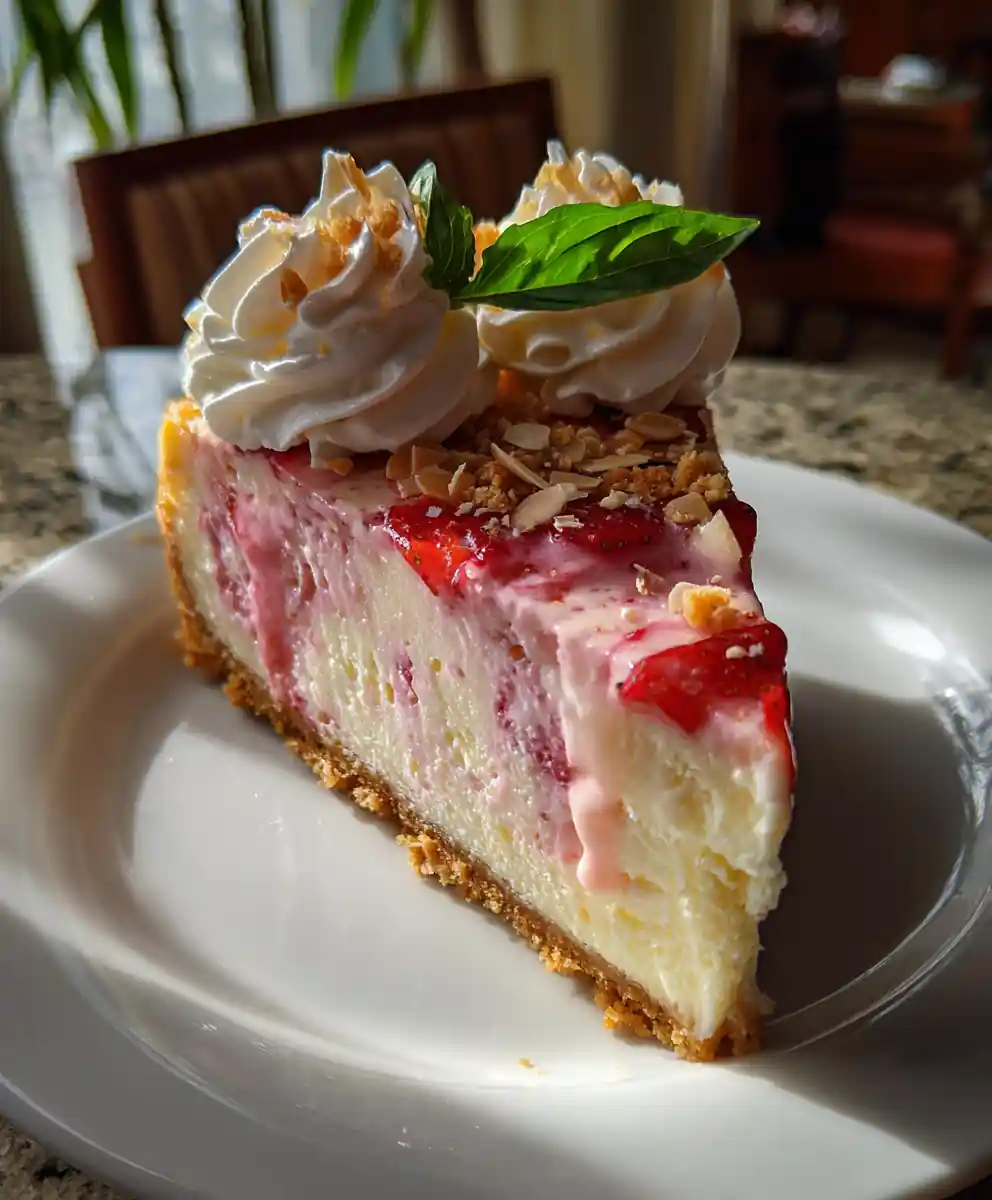 Strawberry Basil Swirl Crumble Cheesecake 5 Strawberry Basil Swirl Crumble Cheesecake