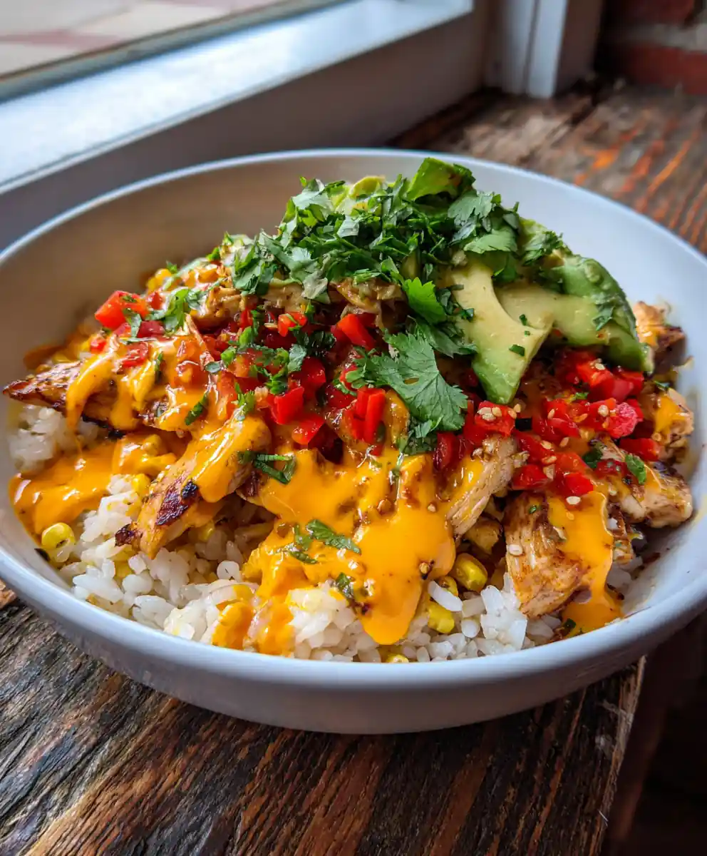 Street Corn Chicken Rice Bowl With Charred Corn Cream Drizzle 5 Street Corn Chicken Rice Bowl with Charred Corn Cream Drizzle