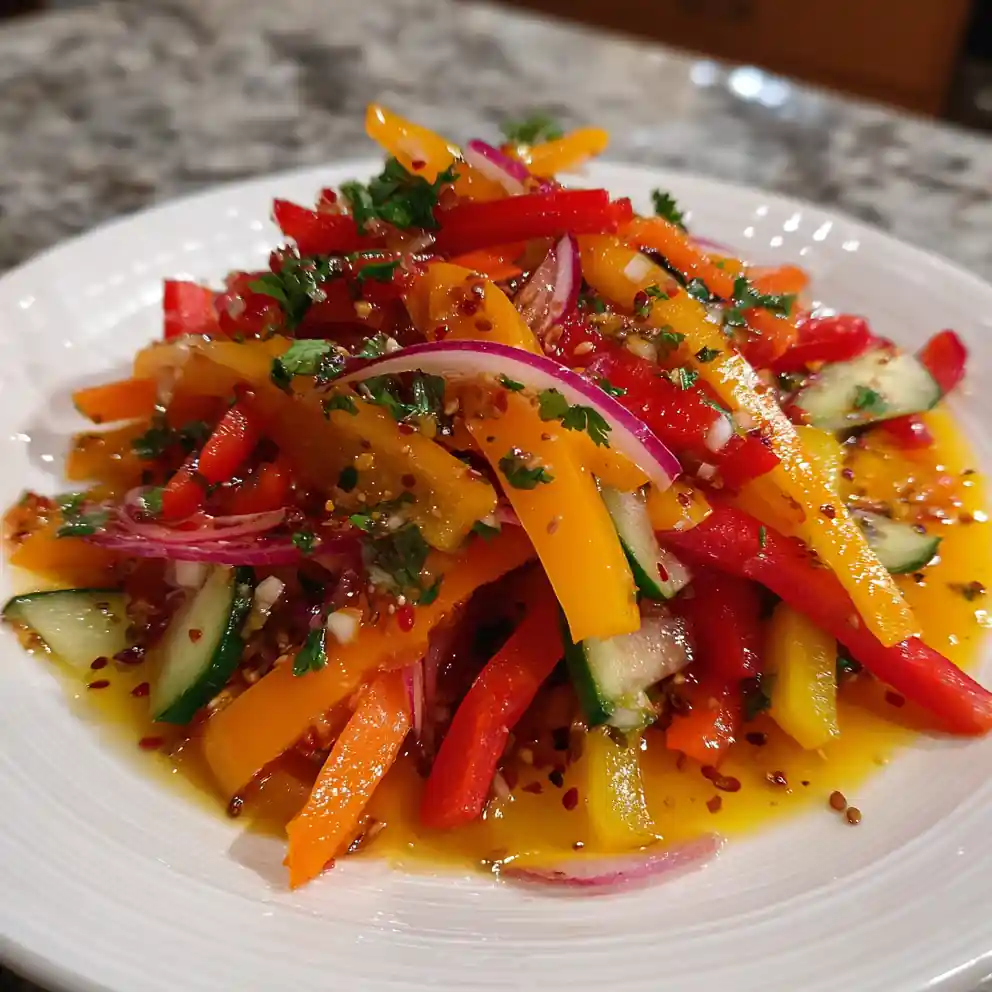 Tricolor Bell Pepper Salad With Pomegranate Molasses Drizzle 1767833834.4333665