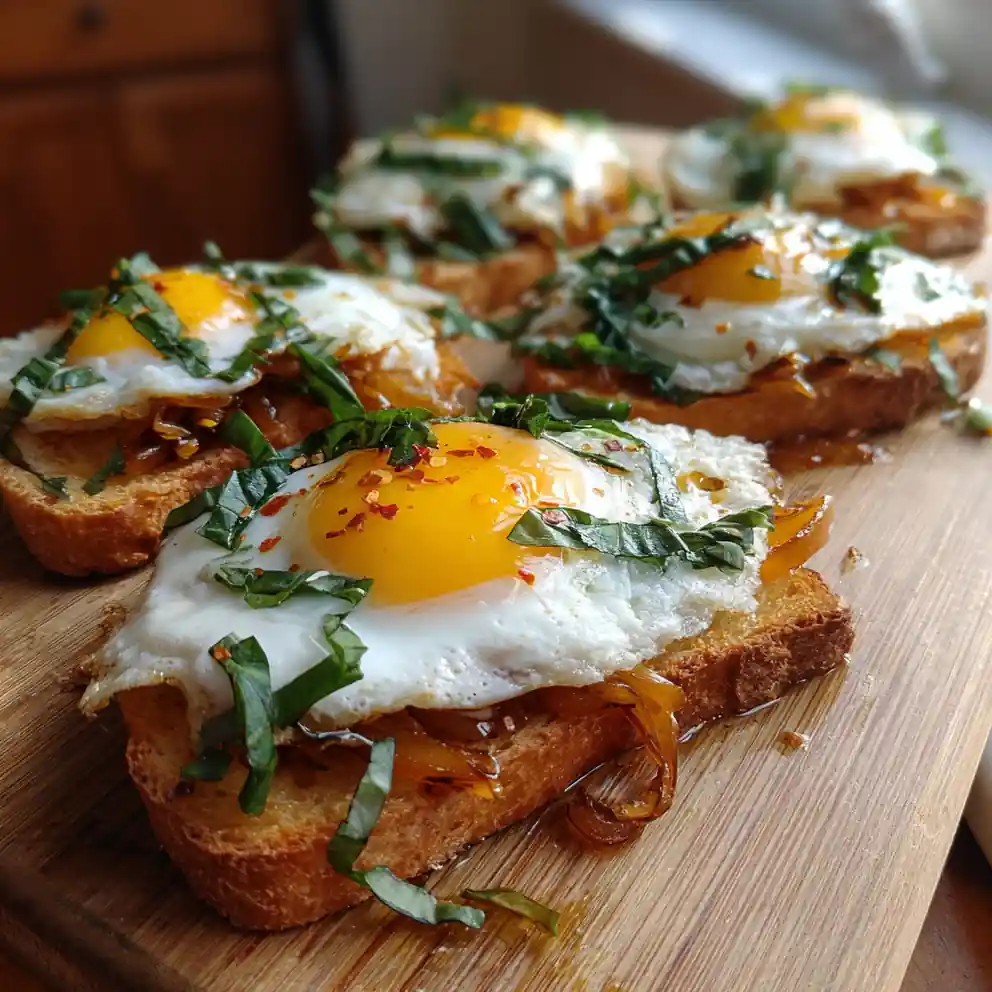 Basil Infused Olive Oil Drizzled Egg & Cheese Toasts 4 Basil Infused Olive Oil Drizzled Egg & Cheese Toasts