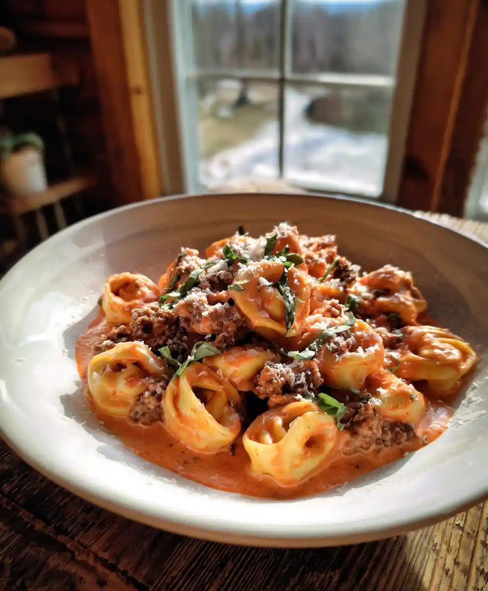 Creamy Beef Tortellini Skillet With Roasted Red Pepper Swirl 5 Creamy Beef Tortellini Skillet With Roasted Red Pepper Swirl