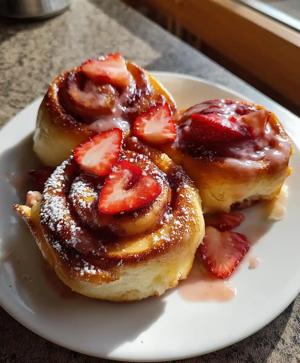 Strawberry Swirl Cinnamon Rolls With Glazed Finish 5 Strawberry Swirl Cinnamon Rolls With Glazed Finish