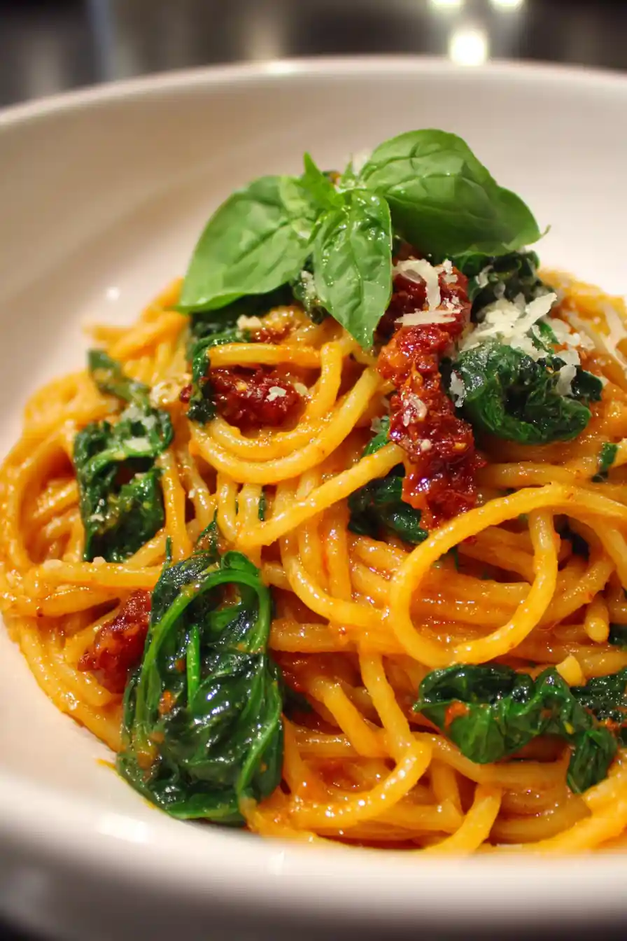 Spaghetti With Spinach Sun Dried Tomato Cream 5 Spaghetti With Spinach Sun Dried Tomato Cream