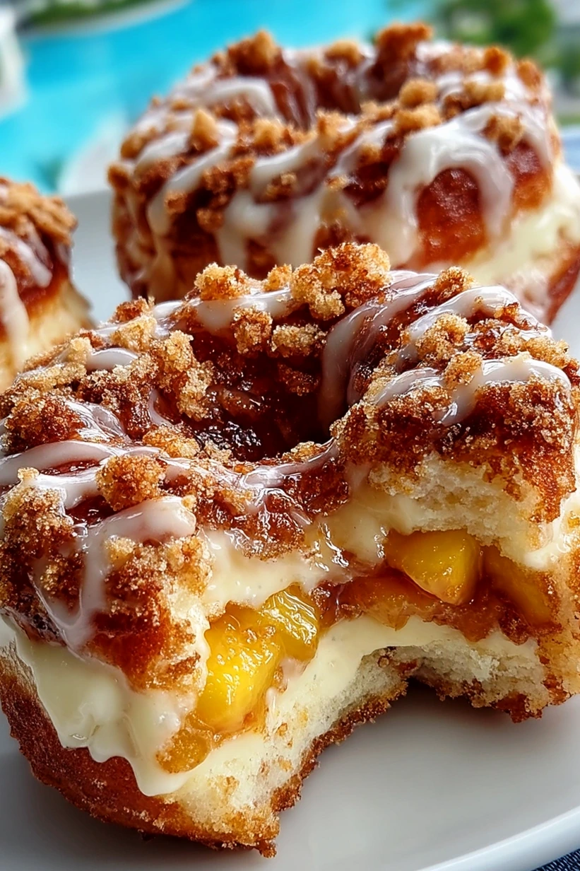 Classic Peach Cobbler Cheesecake Donuts 3 Recipe image