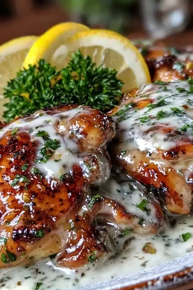 Slow Cooker Creamy Lemon Garlic Chicken Thighs