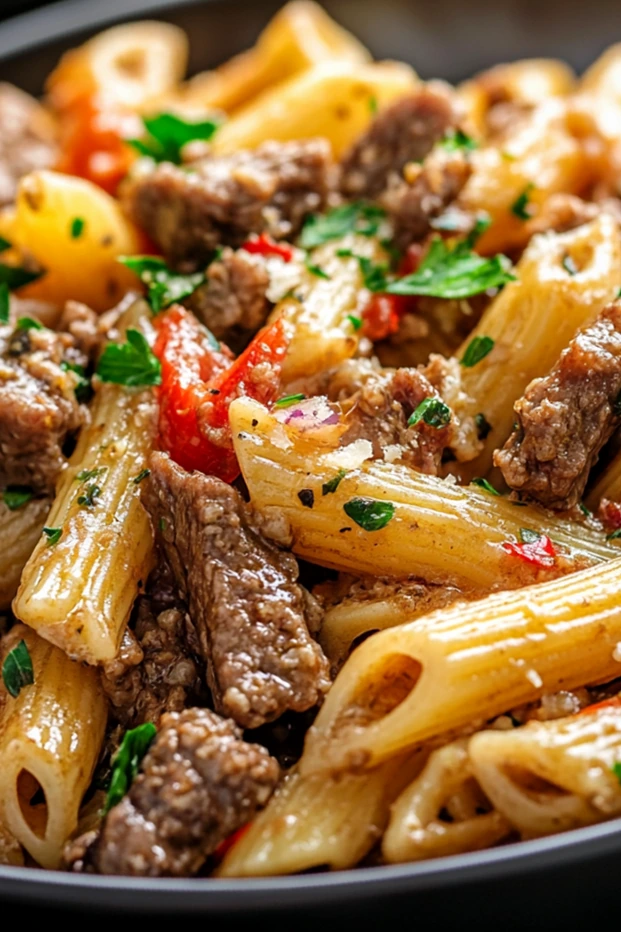 Slow Cooker Garlic Beef Pasta 3 Recipe image