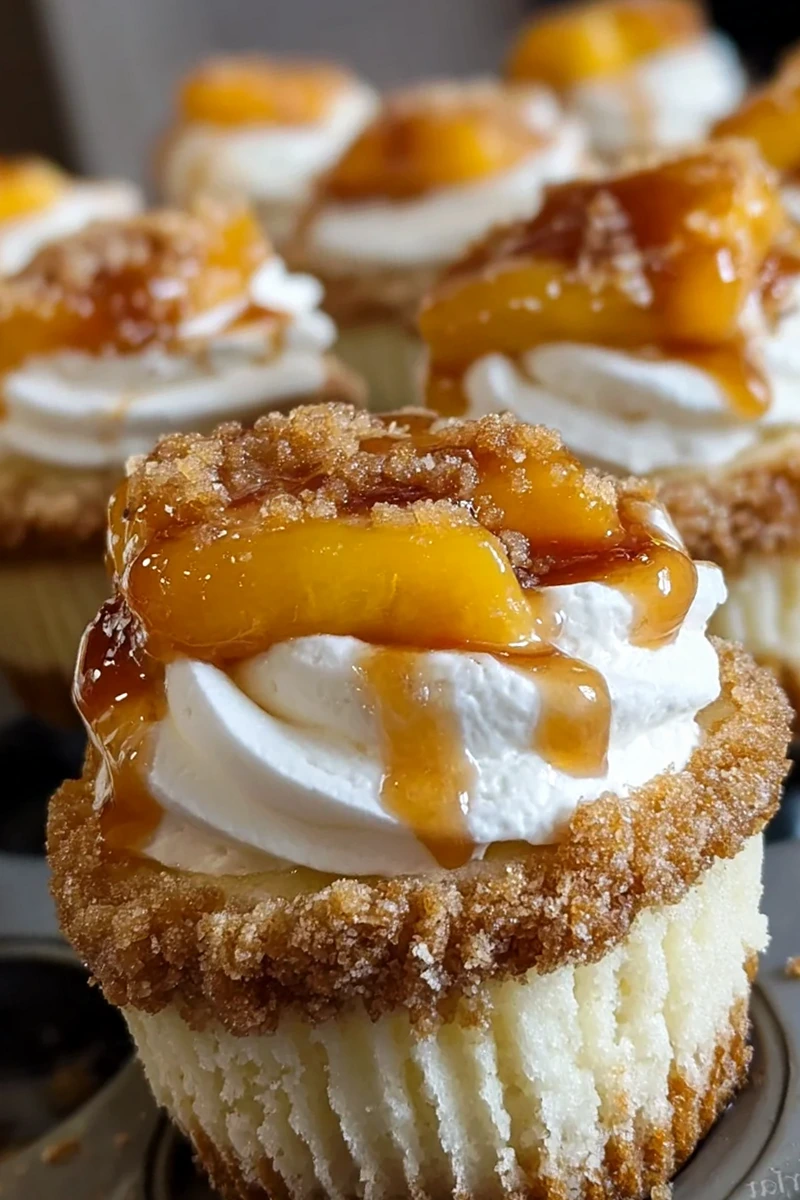 Ultimate Peach Cobbler Cheesecake Cupcakes 3 Recipe image