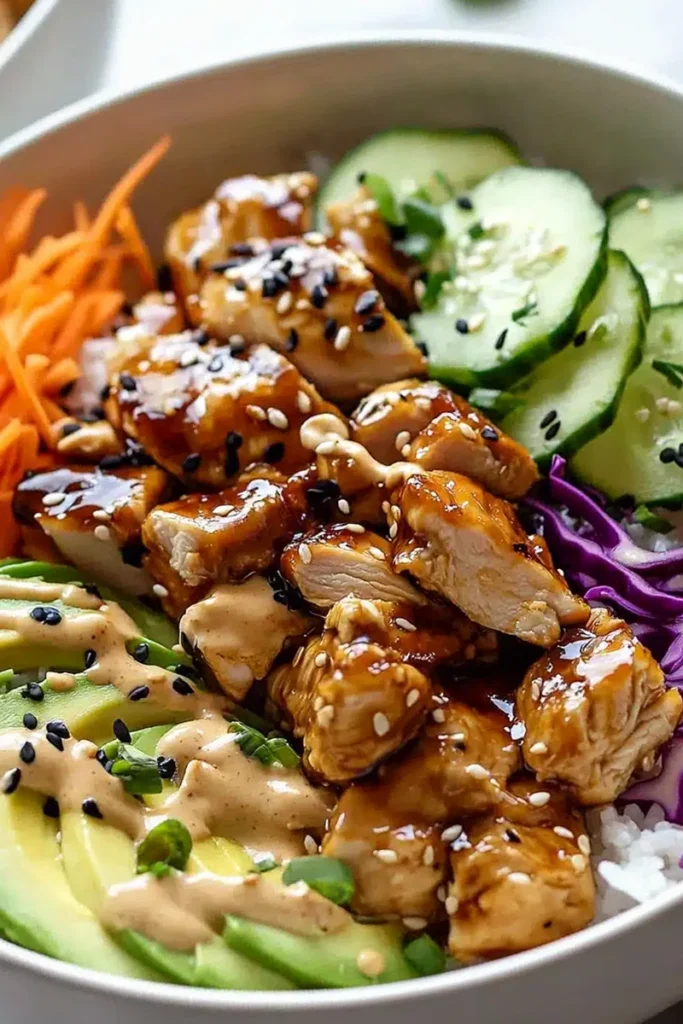 Crispy Bang Bang Chicken Bowls with Fresh Avocado